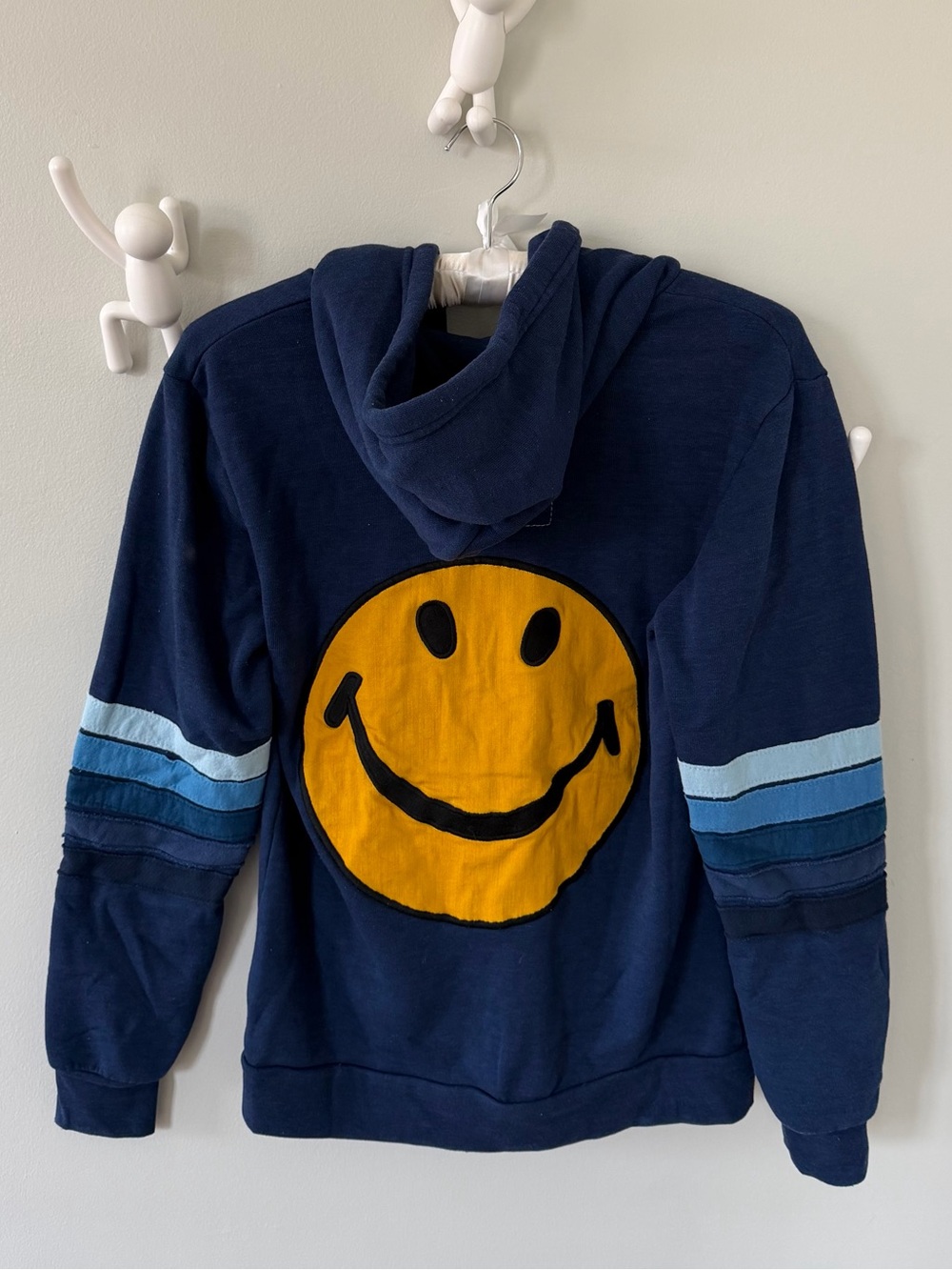 Aviator Nation Size M, Smiley Face Hoodie, Royal Blue w/Striped Arms - Picture 2 of 3